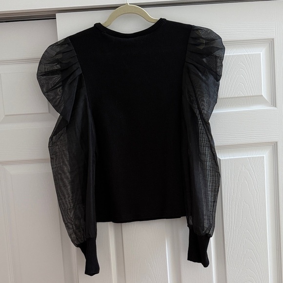 Dolan Black Sheer Puff Sleeve Blouse - Picture 5 of 5